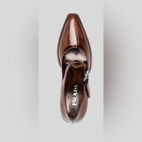 PRADA Marie-Jane brown leather pumps - Picture 3 of 16